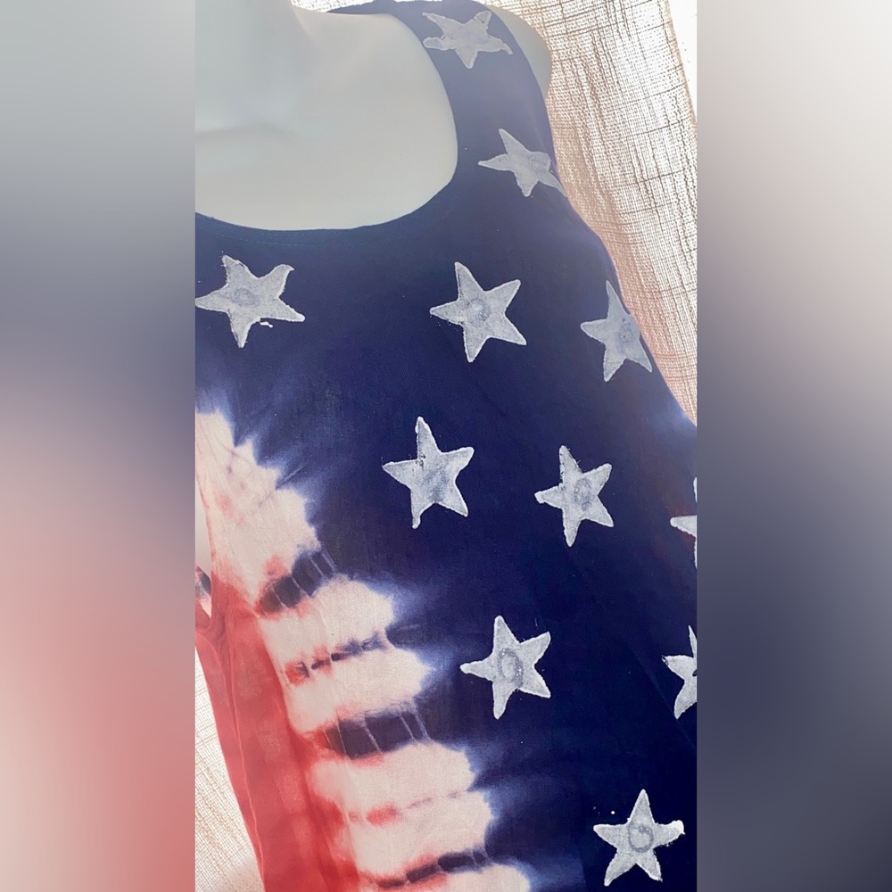 American flag 100% rayon, handcrafted tie dye in India summer dress cove… - Picture 15 of 17